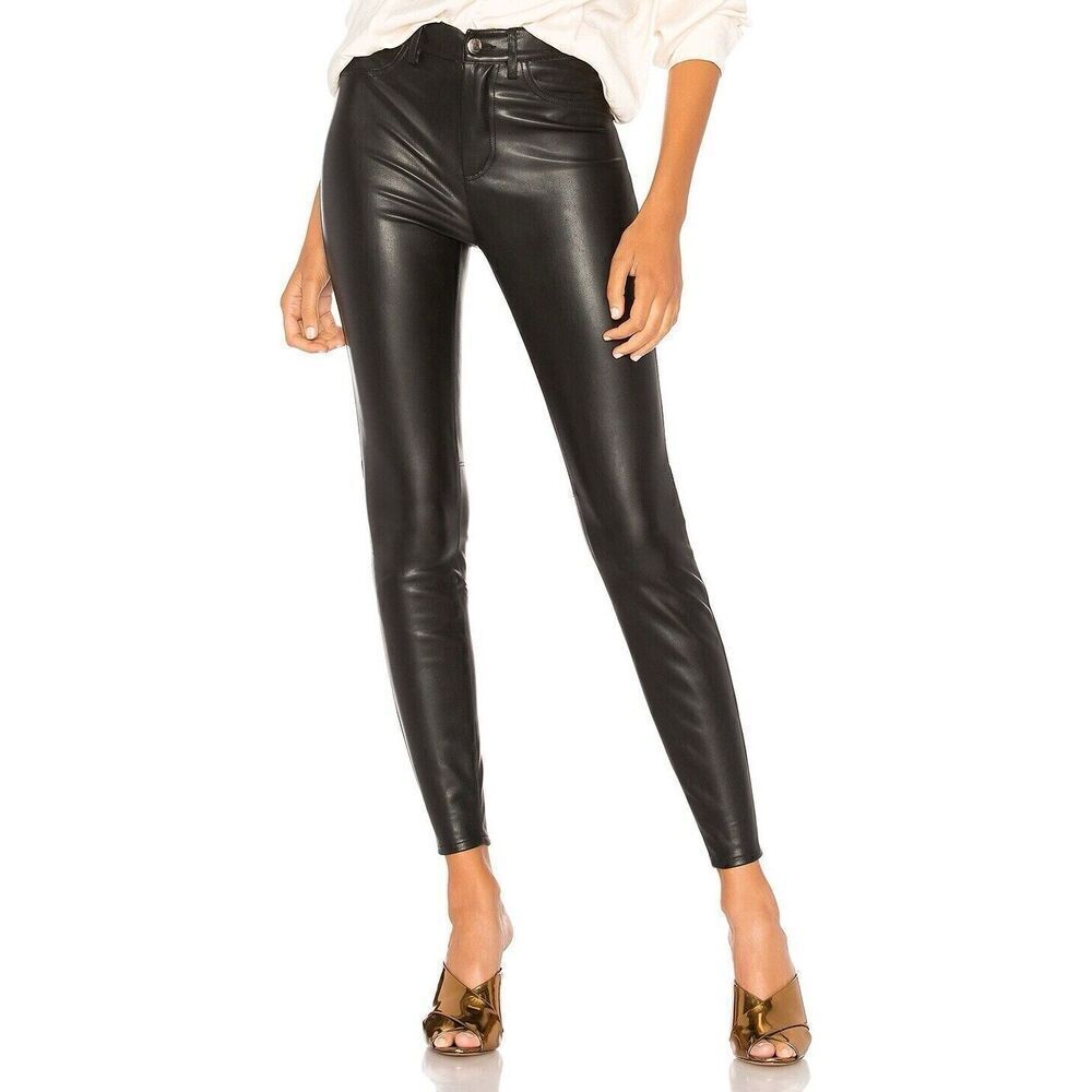 Free People Style OB831109 Faux Leather Skinny Legging Moto Pants Black Size 30